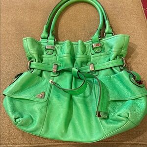 B. Makowsky Green Leather Purse Shoulder Bag Silver Hardware (TD)